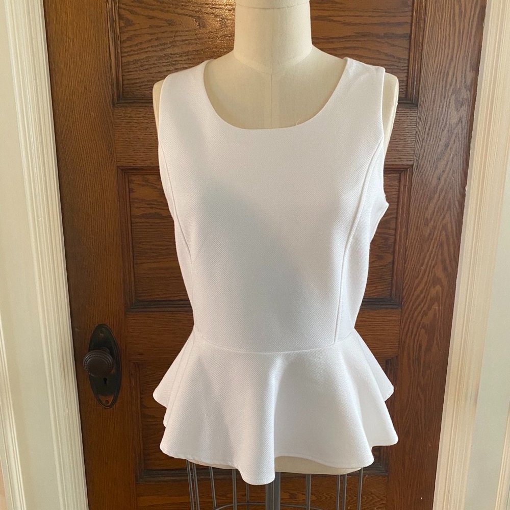 NY & Co White Peplum Zip Top Size Small
